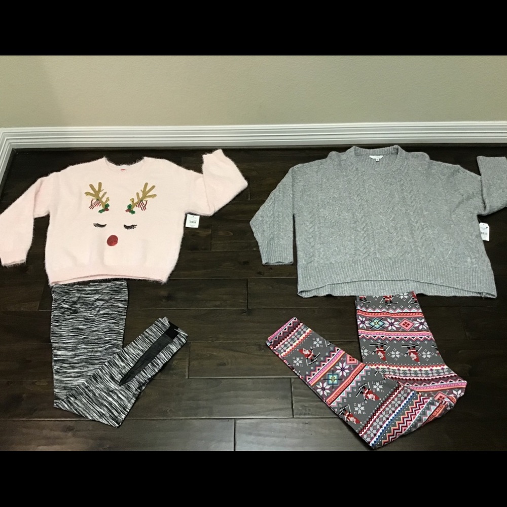 NWT!4 Christmas winter sweaters leggings, COZY 2XL